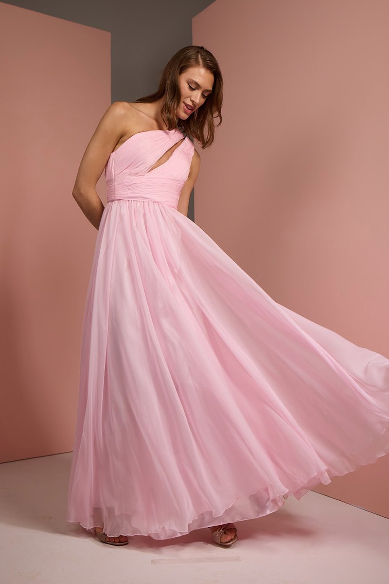 ONE SHOULDER DRESS IN BABY PINK - CULT MIA