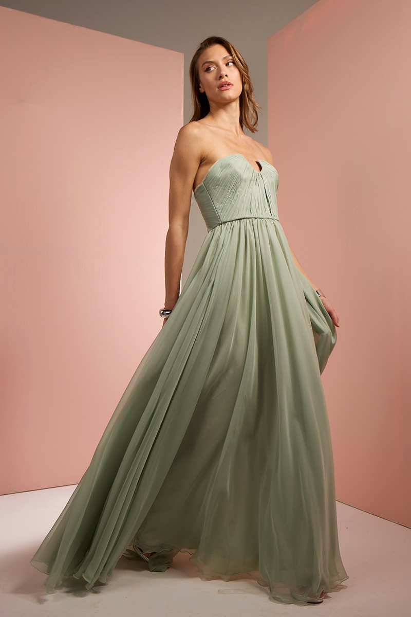 STRAPLESS GOWN IN LIGHT GREEN - CULT MIA