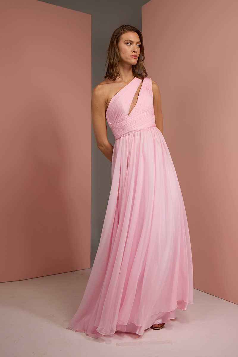 ONE SHOULDER DRESS IN BABY PINK - CULT MIA