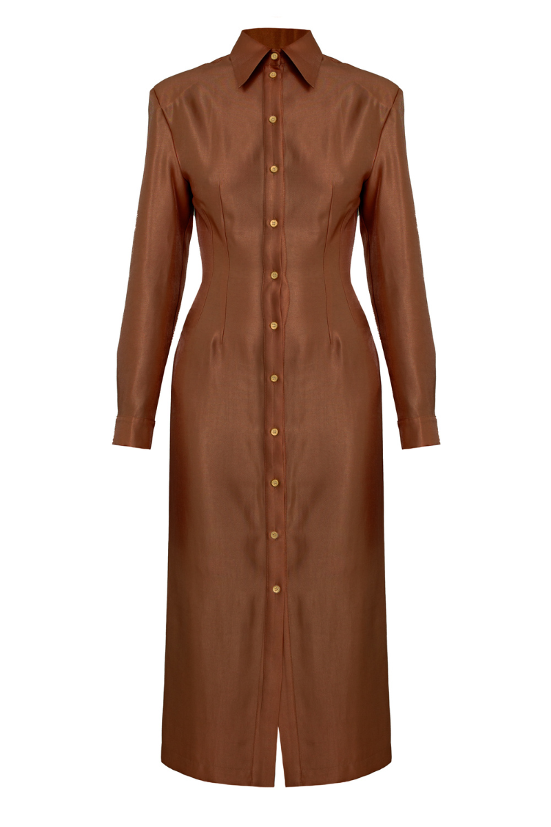 EDITH BROWN FITTED MIDI SHIRT DRESS | CULT MIA | UNDRESS EDITH BROWN FITTED MIDI SHIRT DRESS | CULT MIA | UNDRESS