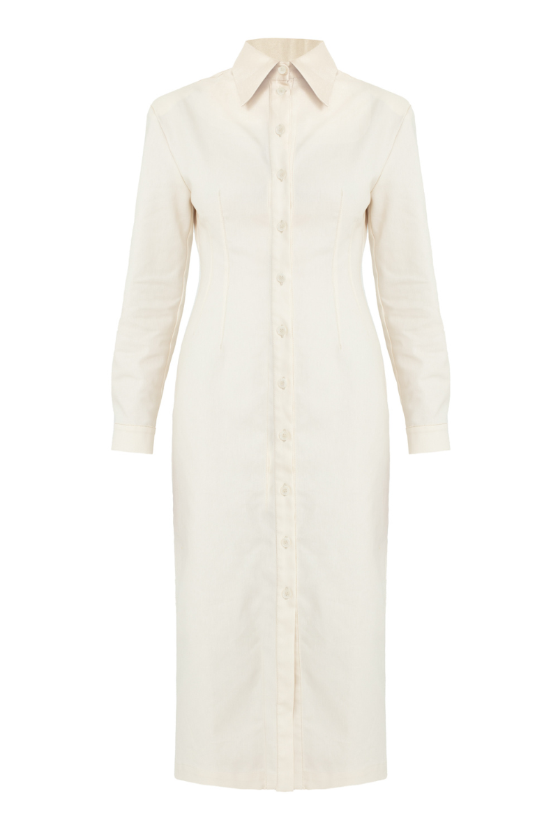 EDITH WHITE DENIM FITTED MIDI SHIRT DRESS | CULT MIA | UNDRESS EDITH WHITE DENIM FITTED MIDI SHIRT DRESS | CULT MIA | UNDRESS
