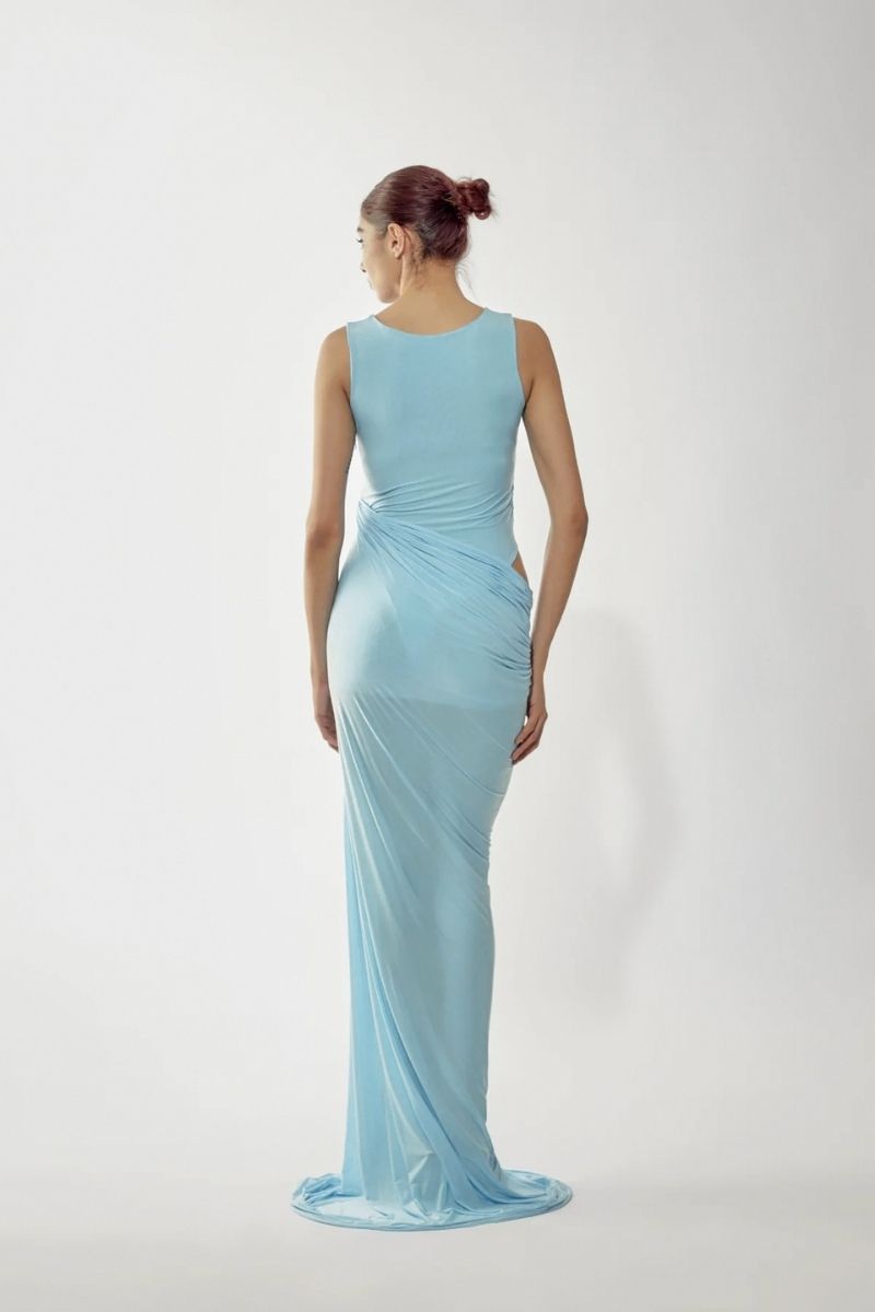 ELINA BABY BLUE CUT-OUT MAXI DRESS - CULT MIA