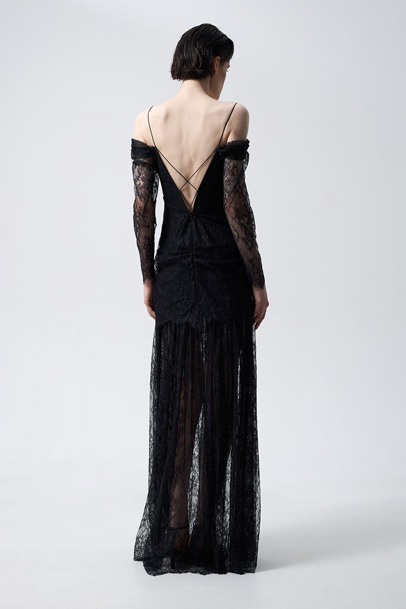 LACE DRAPED DRESS IN BLACK - CULT MIA