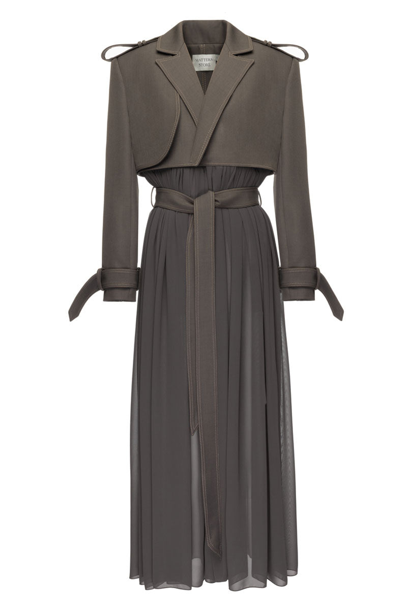 long sleeve trench dress Ruched Trench Dress Powder Blue, Powder Blue / S