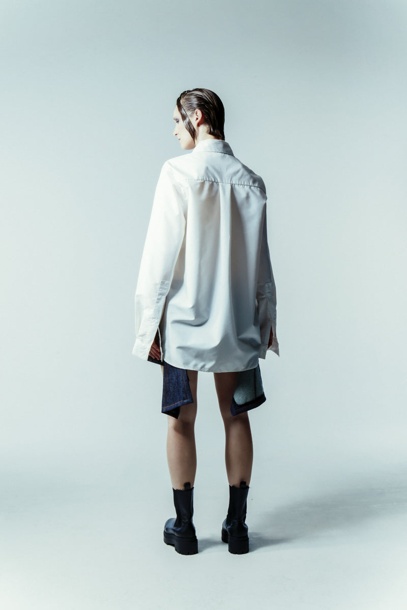 WHITE TAILORED SHIRT WITH DOUBLE FRONT LAYERS - CULT MIA