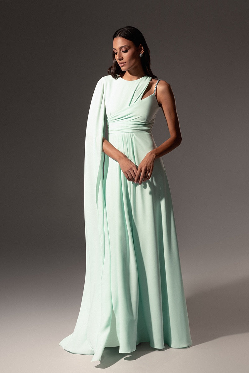 CULT MIA X MONIKA DIMOVA MINT DRAPED EMBROIDERED GOWN - CULT MIA