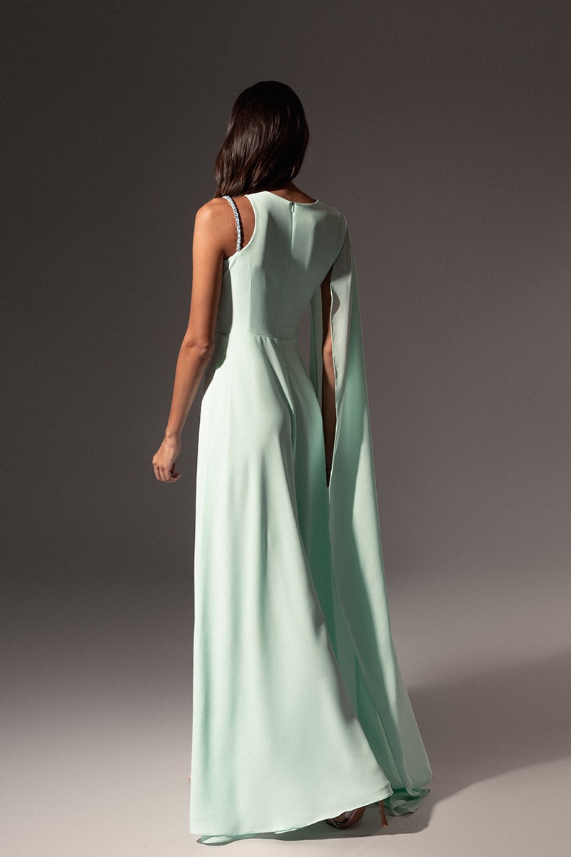 CULT MIA X MONIKA DIMOVA MINT DRAPED EMBROIDERED GOWN - CULT MIA