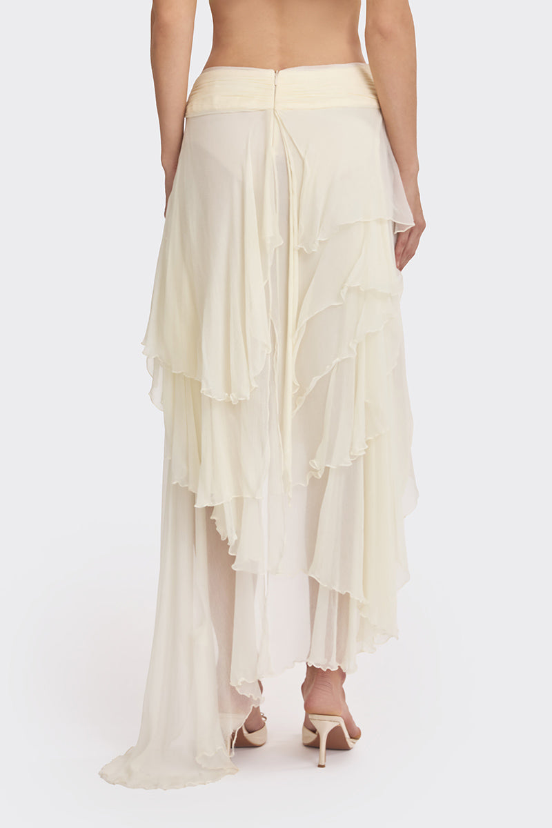 FAIRY LACE LAYERED MAXI SKIRT IN LIGHT YELLOW - CULT MIA