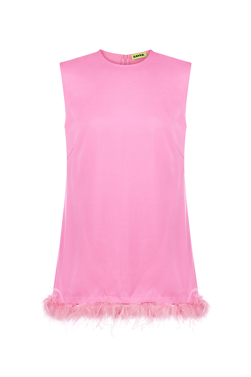 PINK FEATHERS LONG TOP - CULT MIA