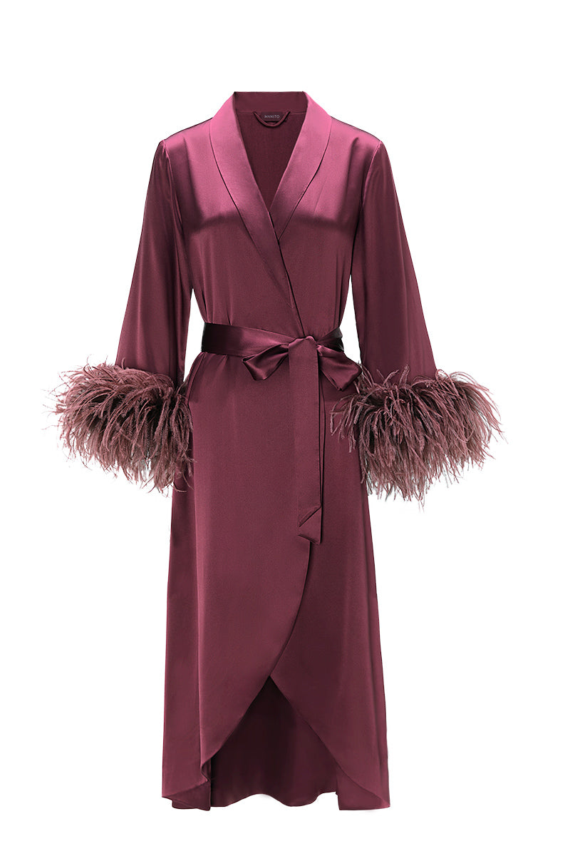FIESTA FEATHER WOMEN'S LONG NIGHTGOWN IN BURGUNDY RED - CULT MIA