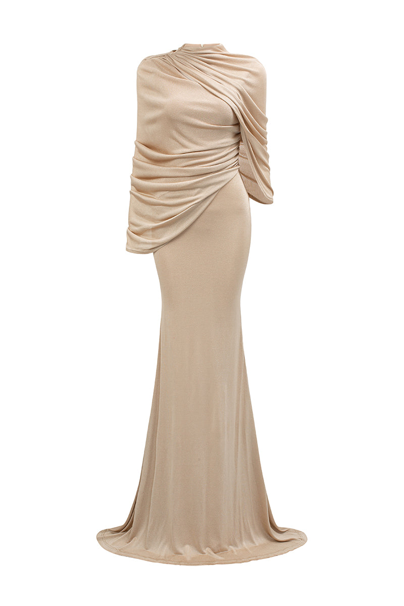 BONNIE SHIMMER JERSEY MAXI DRESS IN BEIGE | CULT MIA | I.H.F BONNIE SHIMMER JERSEY MAXI DRESS IN BEIGE | CULT MIA | I.H.F