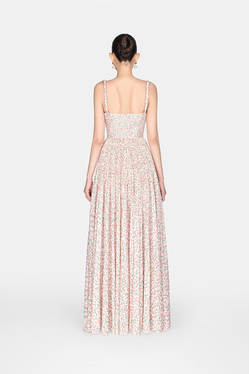 FLORAL PLEATED MAXI DRESS - CULT MIA