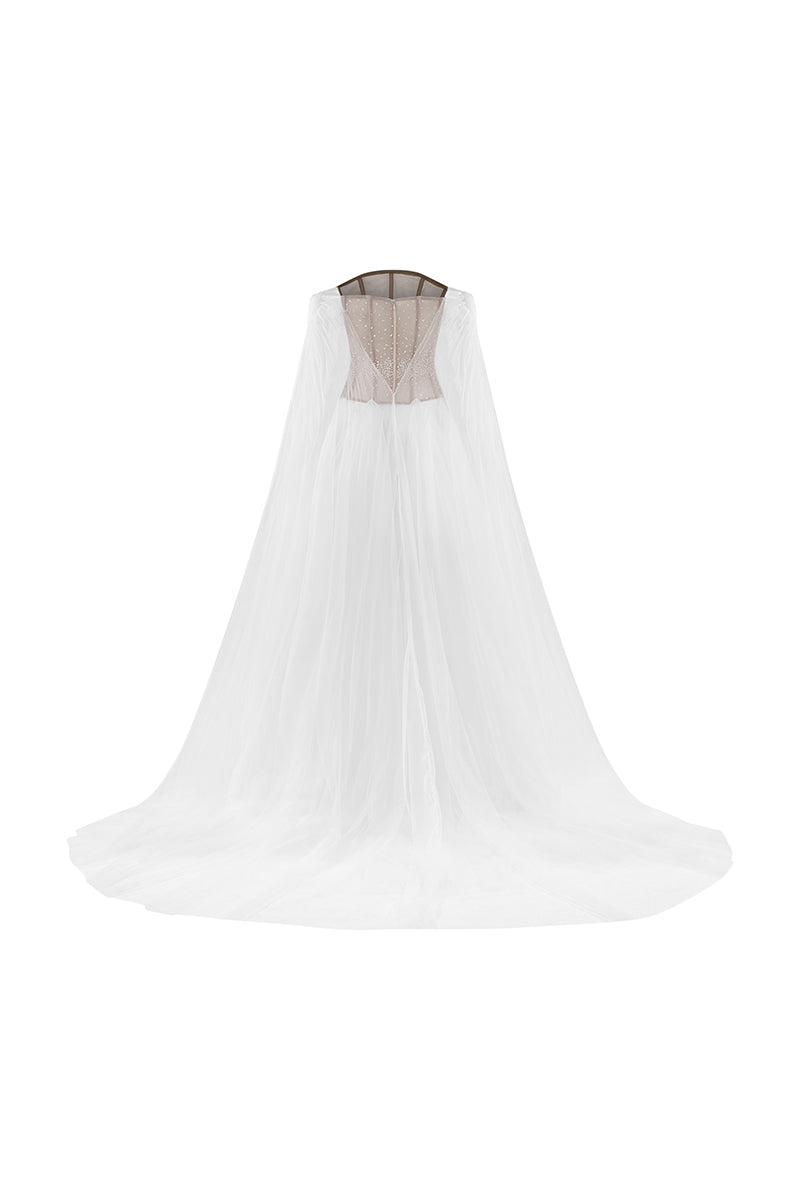 OFF-SHOULDER TULLE WEDDING DRESS IN WHITE - CULT MIA