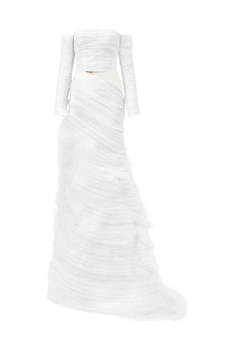 WHITE SHEER SILK DRESS WITH MULTIPLE FLOORS | CULT MIA | Phan Huy WHITE SHEER SILK DRESS WITH MULTIPLE FLOORS | CULT MIA | Phan Huy