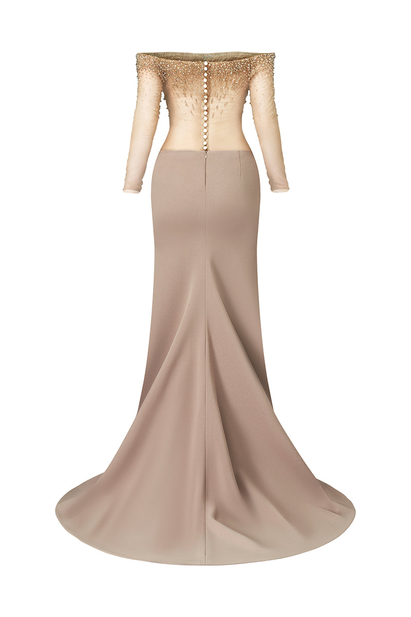 ELEGANT SHEER LONG DRESS WITH EMBROIDERED - CULT MIA