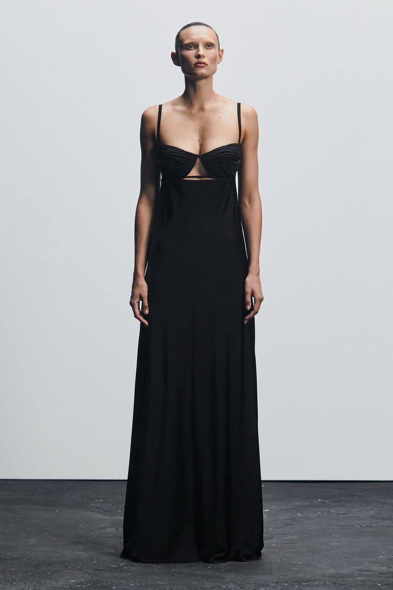 BLACK SILK CORSET MAXI DRESS - CULT MIA