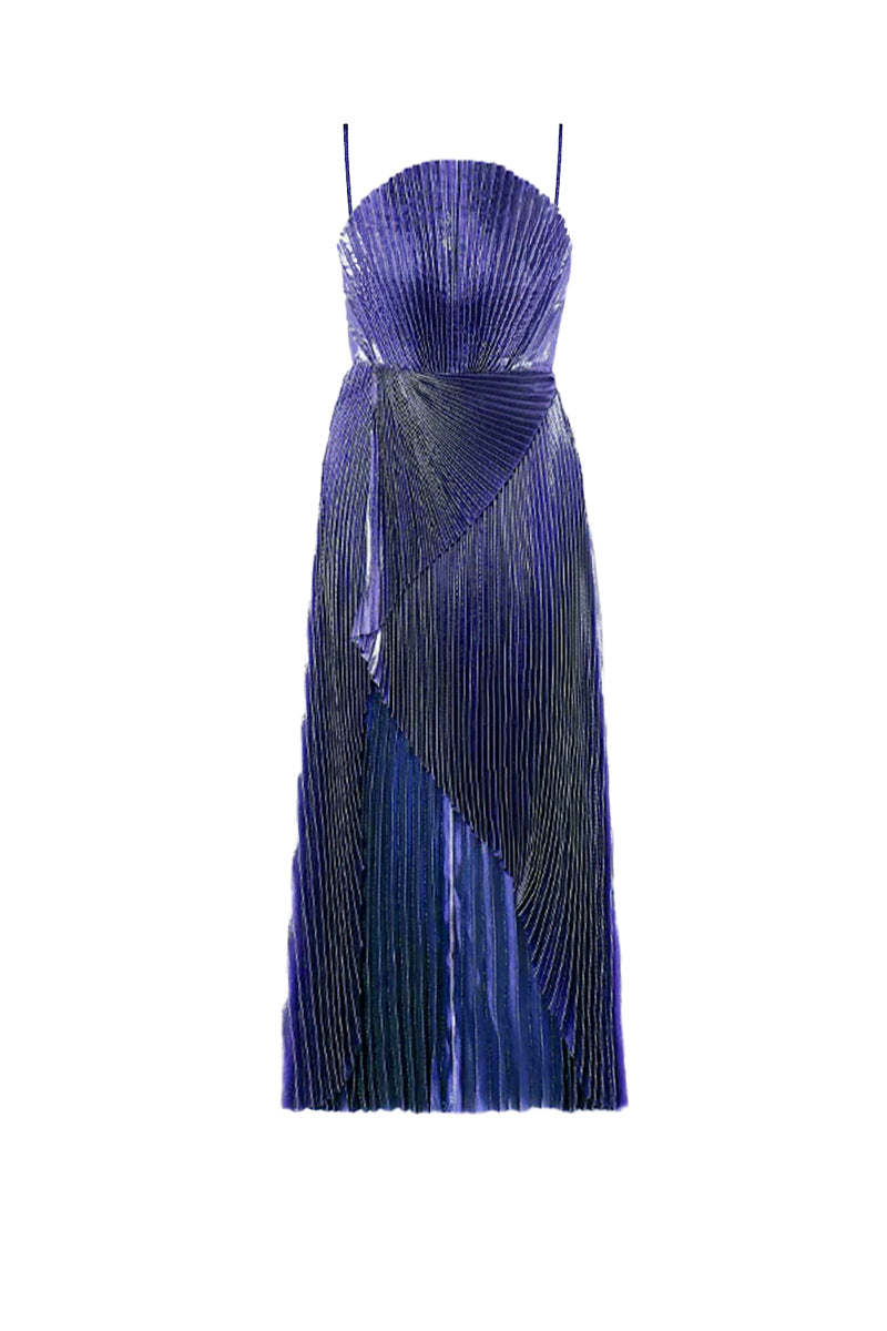 DRAPED SILK-BLEND PLISSÉ-LAMÉ GOWN IN PURPLE