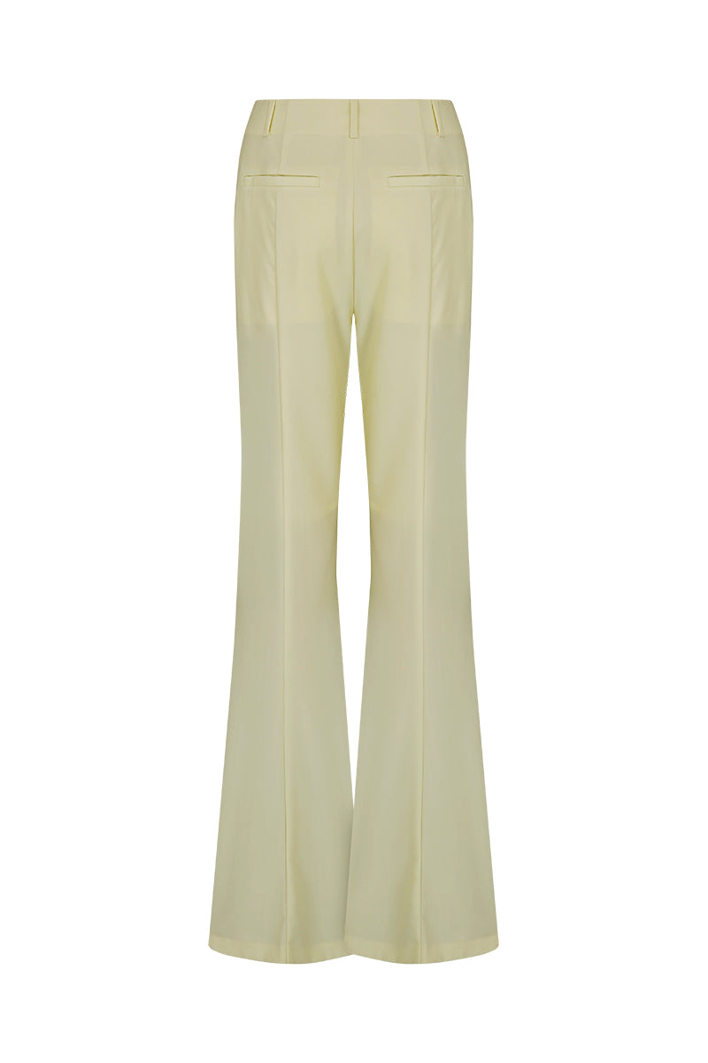 HIGH-WAISTED FLARED WOOL PANTS IN LEMON - CULT MIA