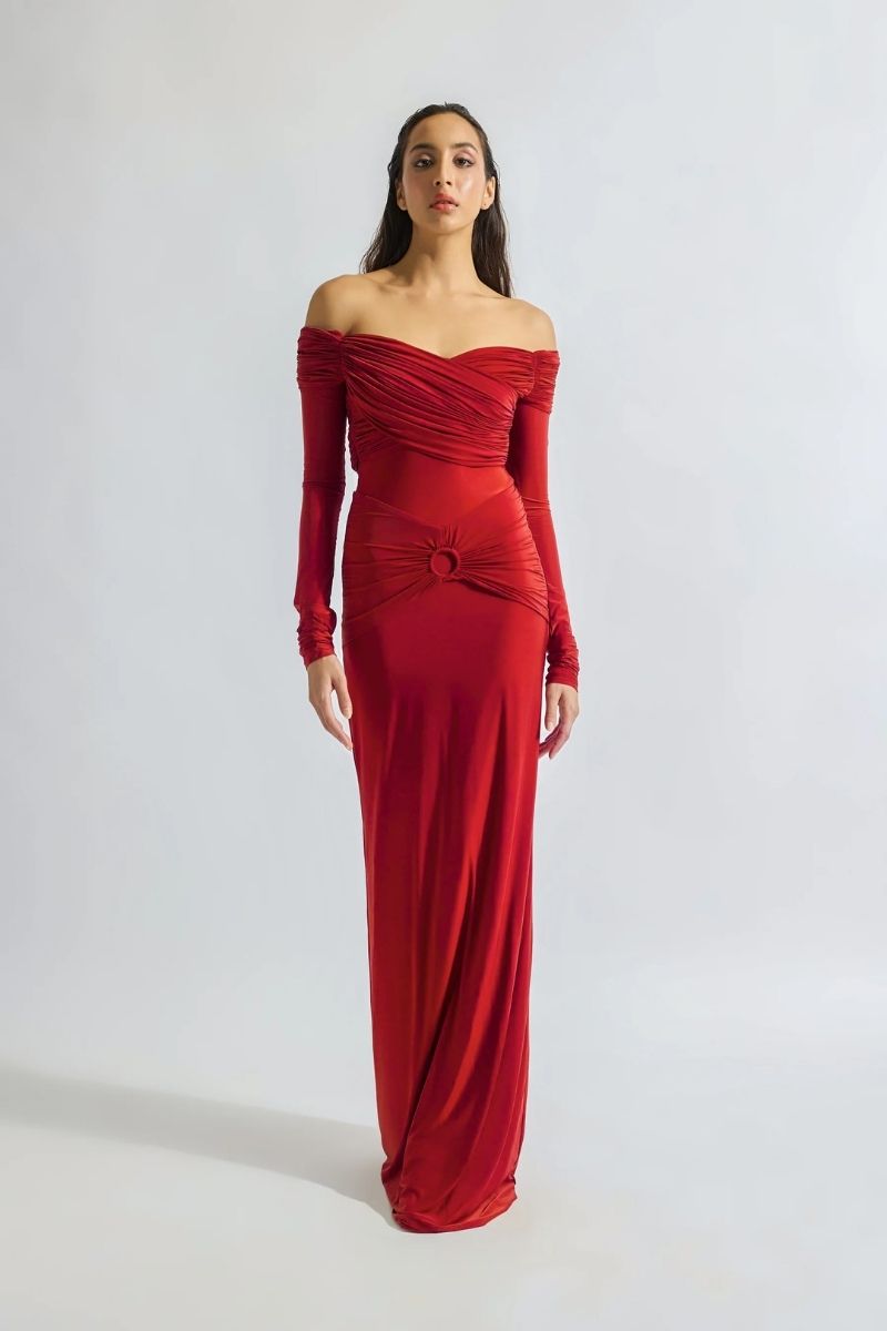 GIULIA BRICK RED MAXI DRESS - CULT MIA