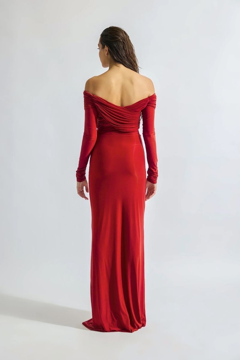 GIULIA BRICK RED MAXI DRESS - CULT MIA