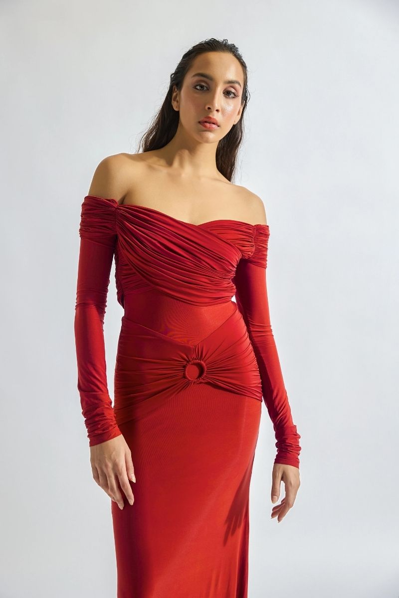 GIULIA BRICK RED MAXI DRESS - CULT MIA