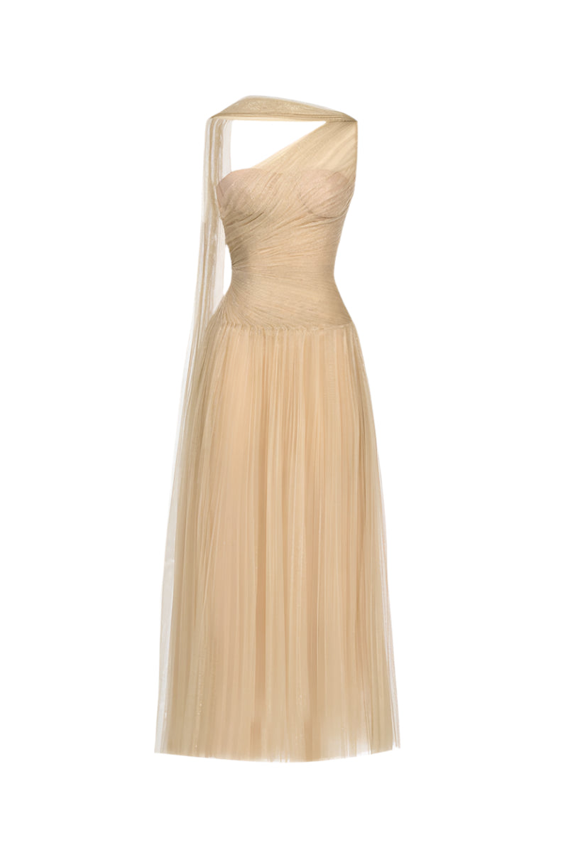 GOLD DRAPED MIDI DRESS - CULT MIA
