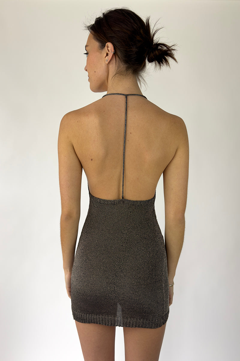 GUNMETAL SPARKLY KNIT MINI DRESS - CULT MIA