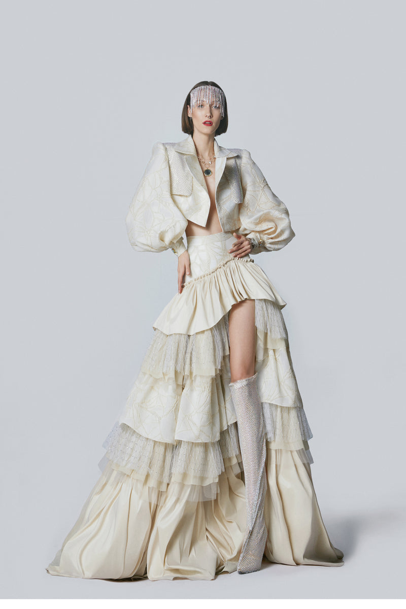 CREAM PUFF SLEEVED ARMOR CROP JACKET - CULT MIA