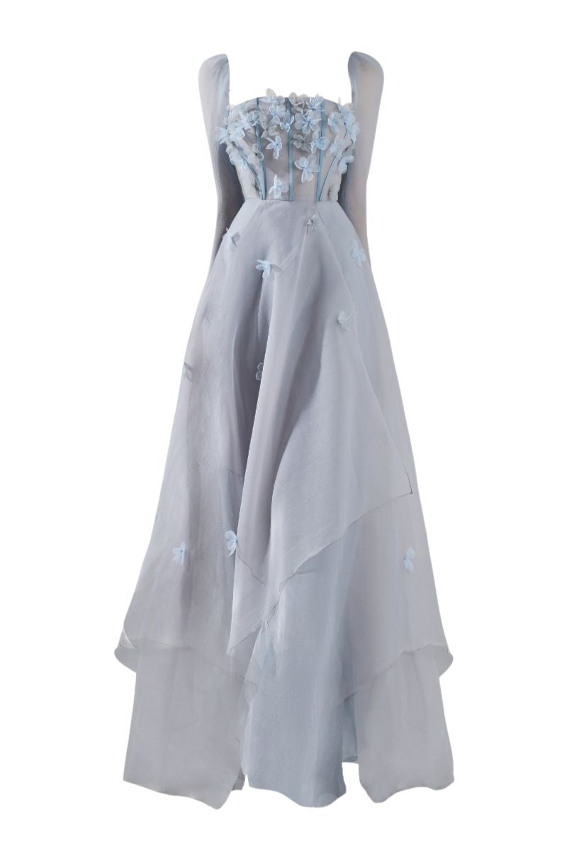 HAPPY CLOTHING HAYLEY GRAY ORGANZA FLARED MAXI DRESS | Cult Mia HAPPY CLOTHING HAYLEY GRAY ORGANZA FLARED MAXI DRESS | Cult Mia