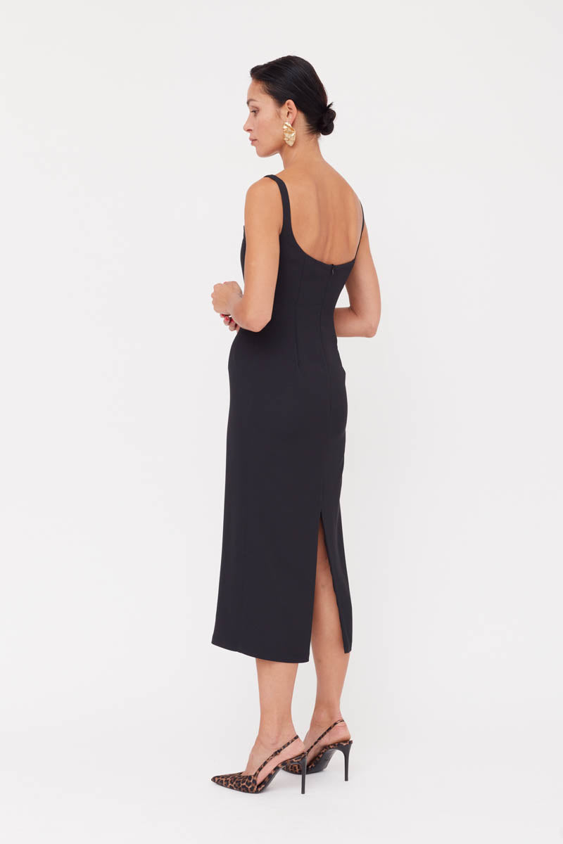 HILDA BLACK SQUARE NECKLINE DRESS WITH LACE DETAIL - CULT MIA