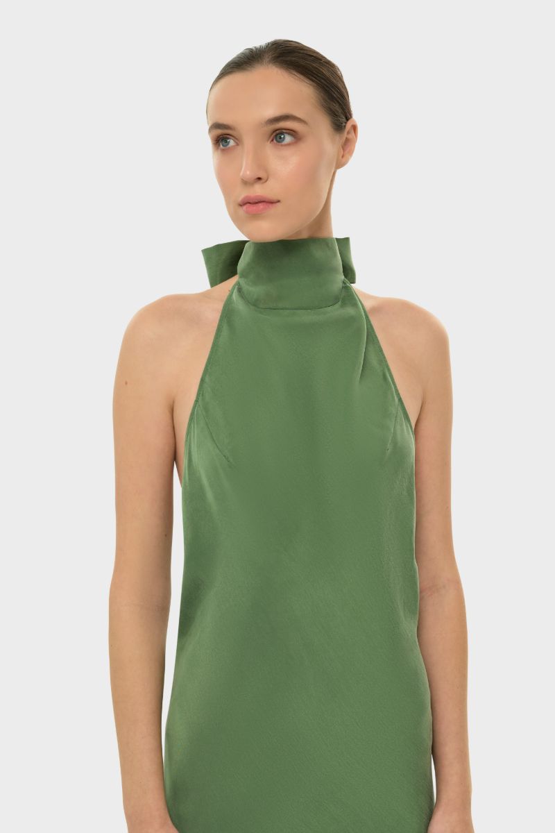 AQUAFLORA HALTER NECK SLIP DRESS IN MOSS - CULT MIA