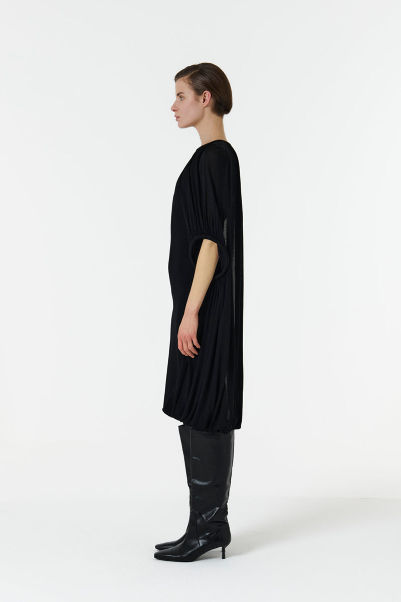ASYMMETRIC SHOULDER HOOP KNIT DRESS IN BLACK - CULT MIA