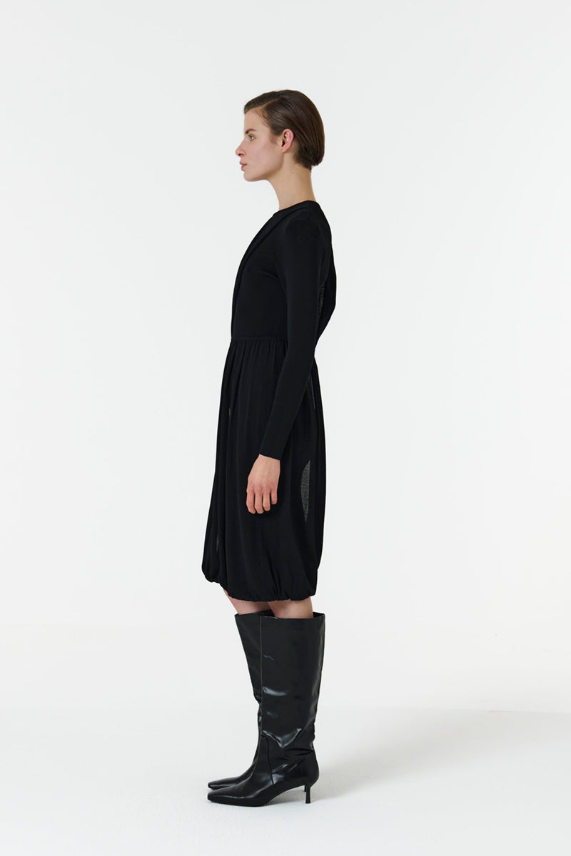 KNITTED DRESS WITH SCARF DETAIL IN BLACK - CULT MIA