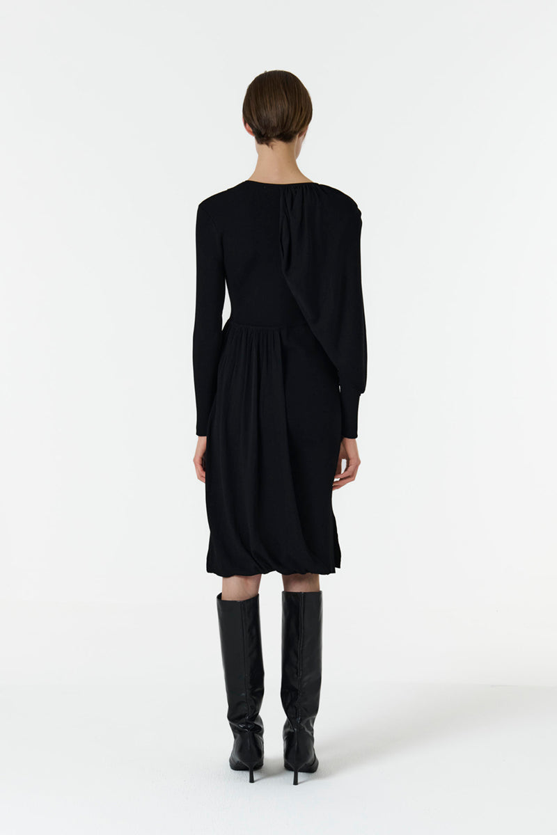 KNITTED DRESS WITH SCARF DETAIL IN BLACK - CULT MIA