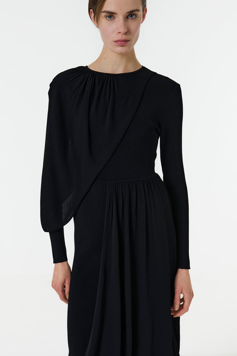 KNITTED DRESS WITH SCARF DETAIL IN BLACK - CULT MIA