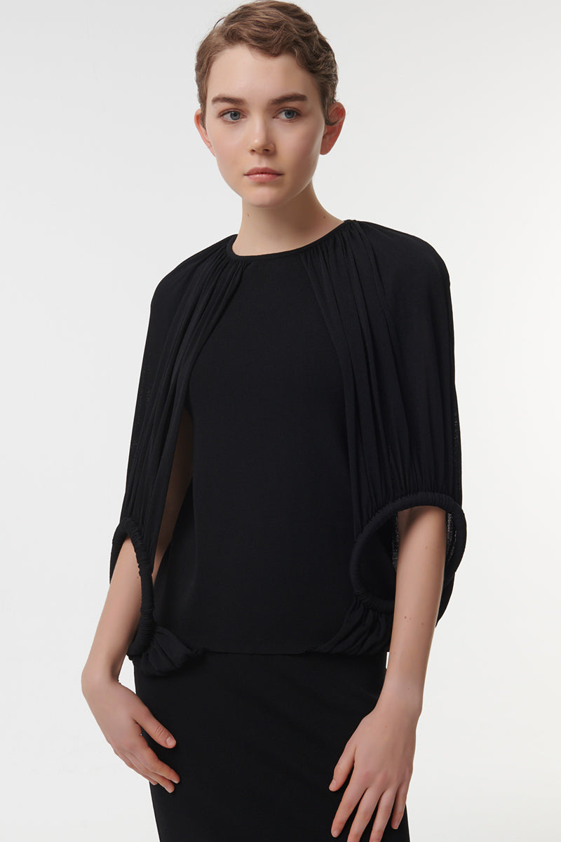 DOUBLE-HOOP KNITTED TOP IN BLACK - CULT MIA
