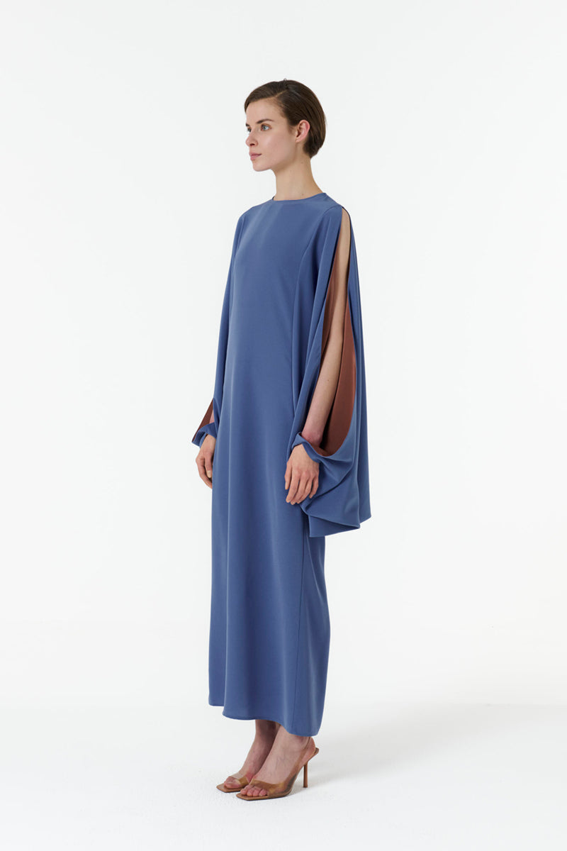 COLOR-CONTRAST SLEEVE KAFTAN IN BLUE - CULT MIA