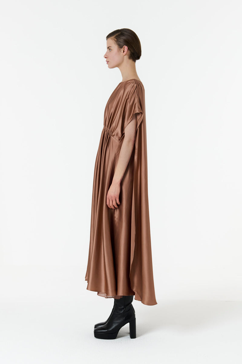 CAPE-EFFECT DRESS IN BROWN - CULT MIA