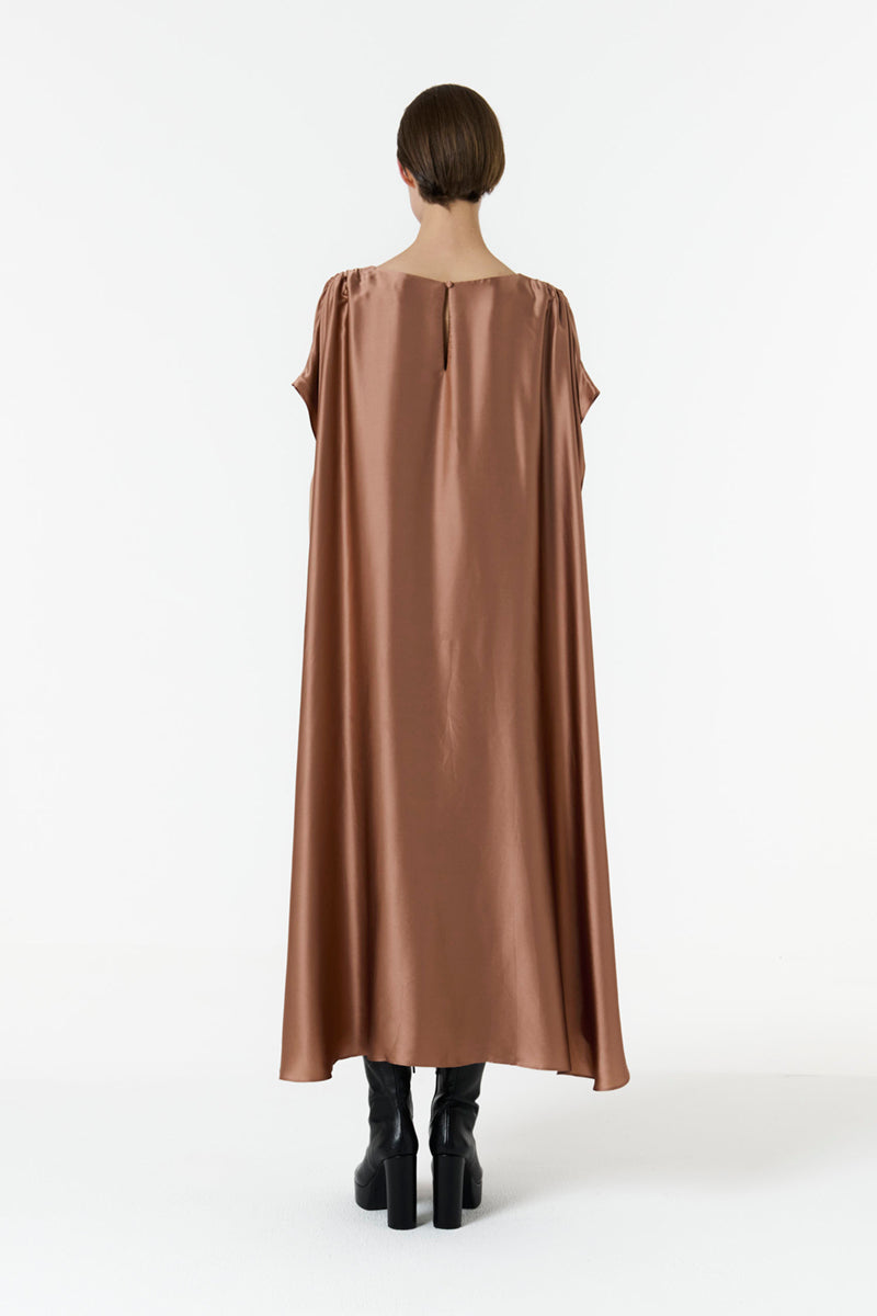 CAPE-EFFECT DRESS IN BROWN - CULT MIA