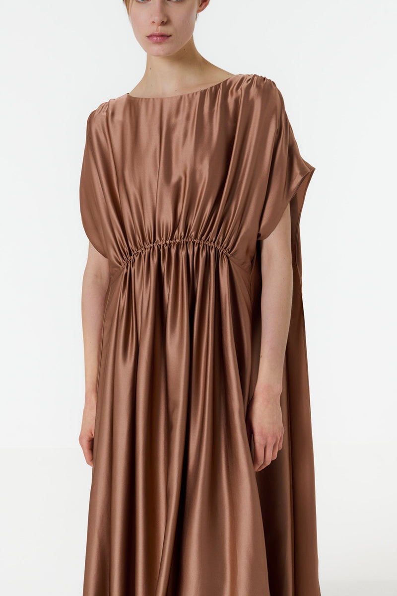 CAPE-EFFECT DRESS IN BROWN - CULT MIA