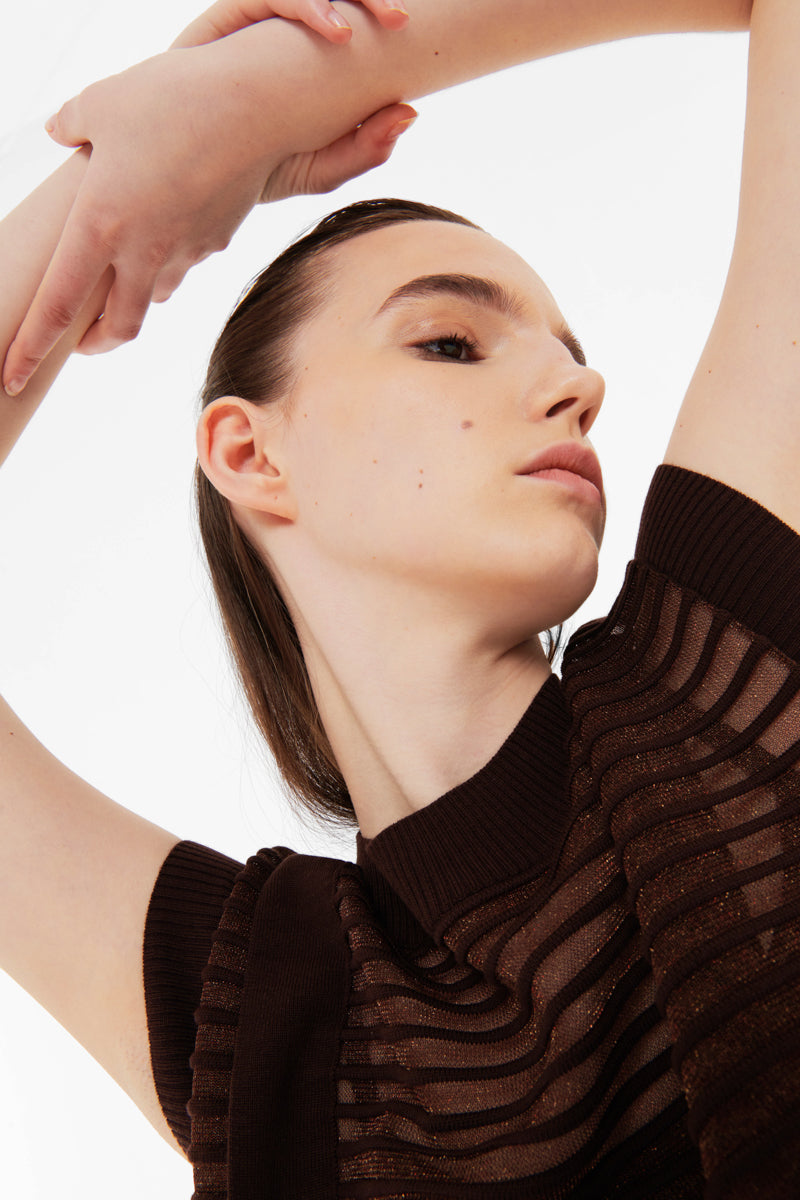 ASYMMETRIC RIBBED MESH TOP - CULT MIA