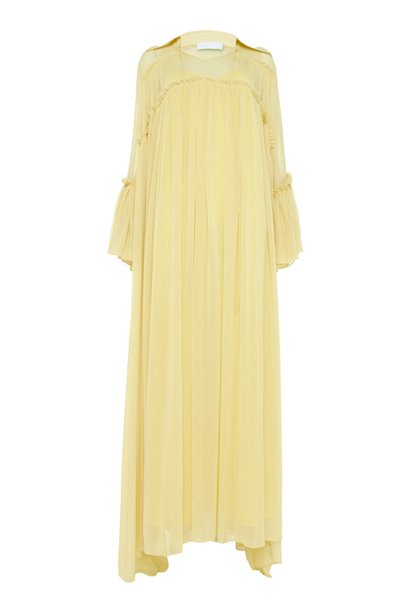 FLOATY RAW SEAM DETAIL KAFTAN IN LIGHT YELLOW | CULT MIA | Leem FLOATY RAW SEAM DETAIL KAFTAN IN LIGHT YELLOW | CULT MIA | Leem