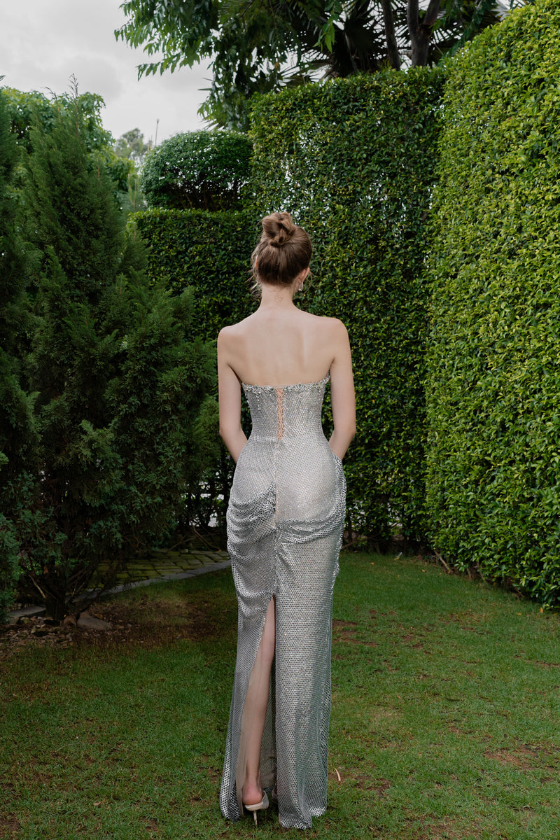 CELESTIA CRYSTAL DRAPED GOWN - CULT MIA