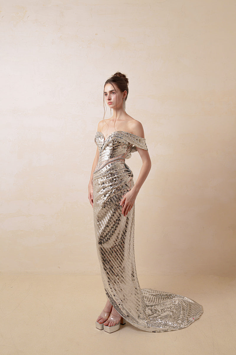 COUTURE DRESS IN SILVER - CULT MIA