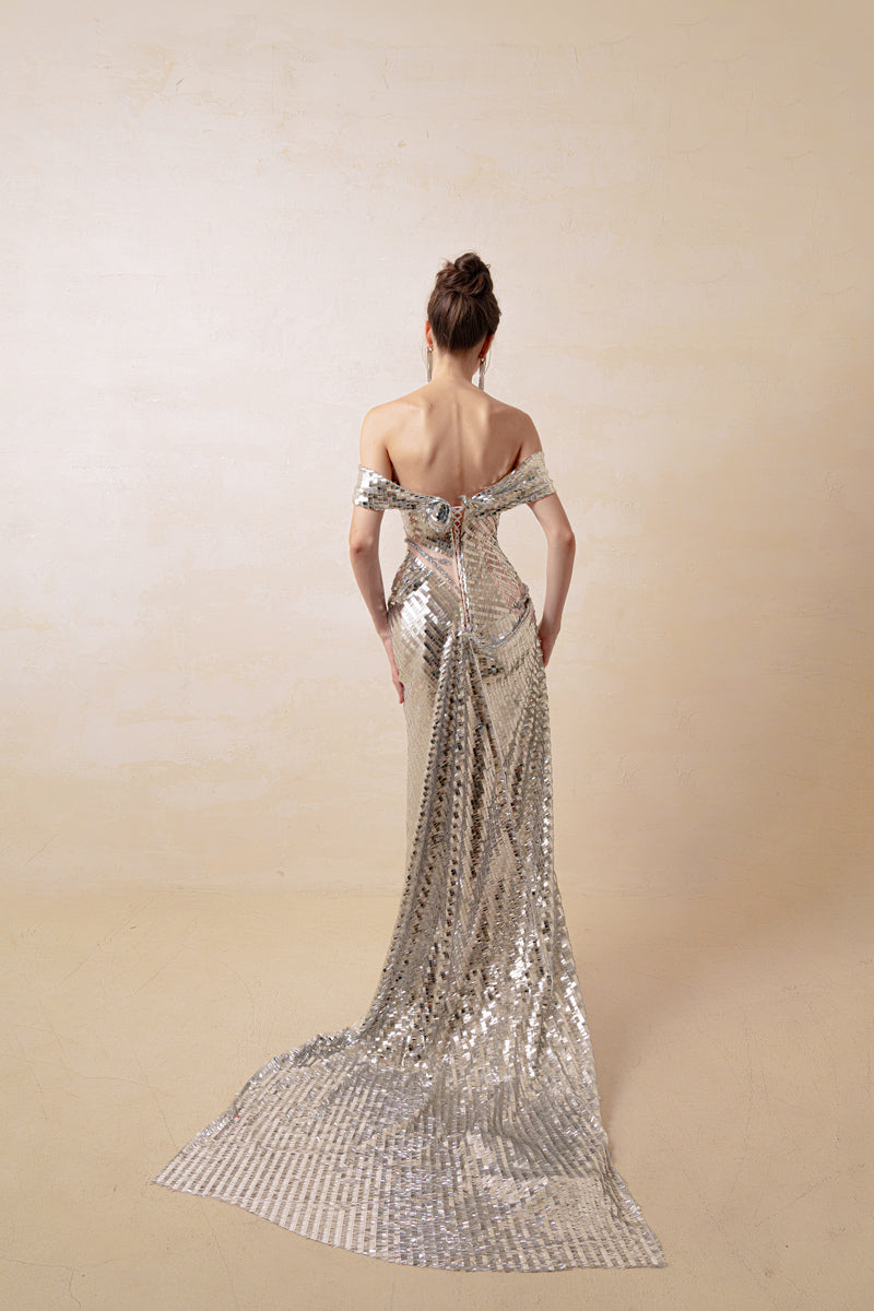 COUTURE DRESS IN SILVER - CULT MIA