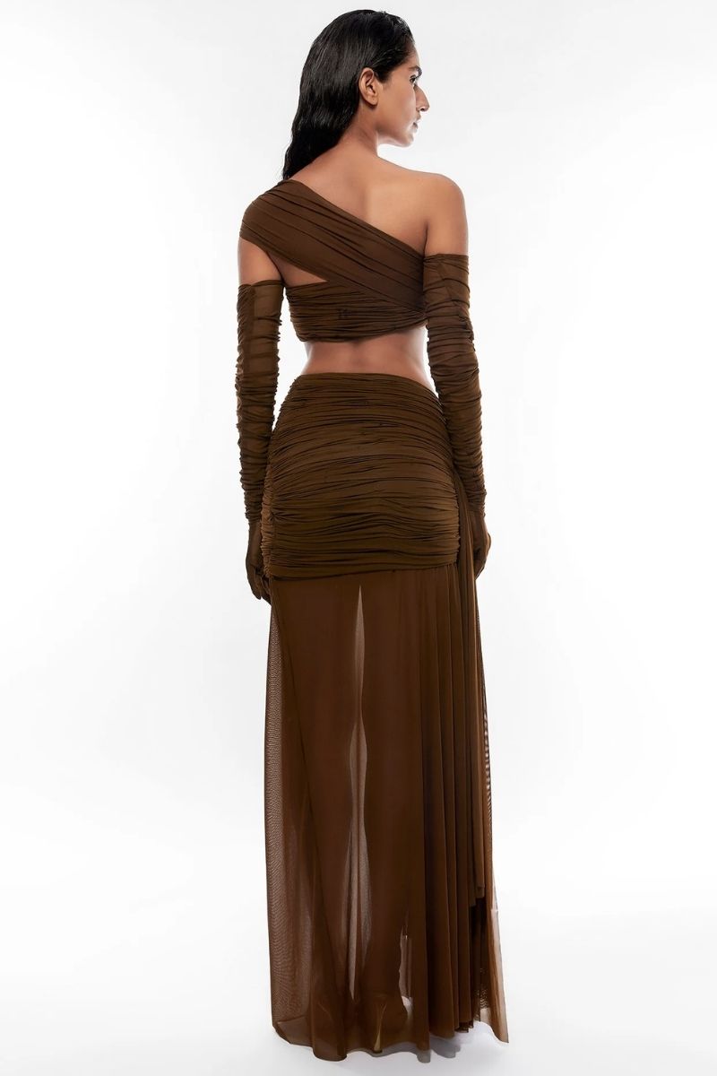 HARRIET BROWN CROP TOP AND SKIRT SET - CULT MIA
