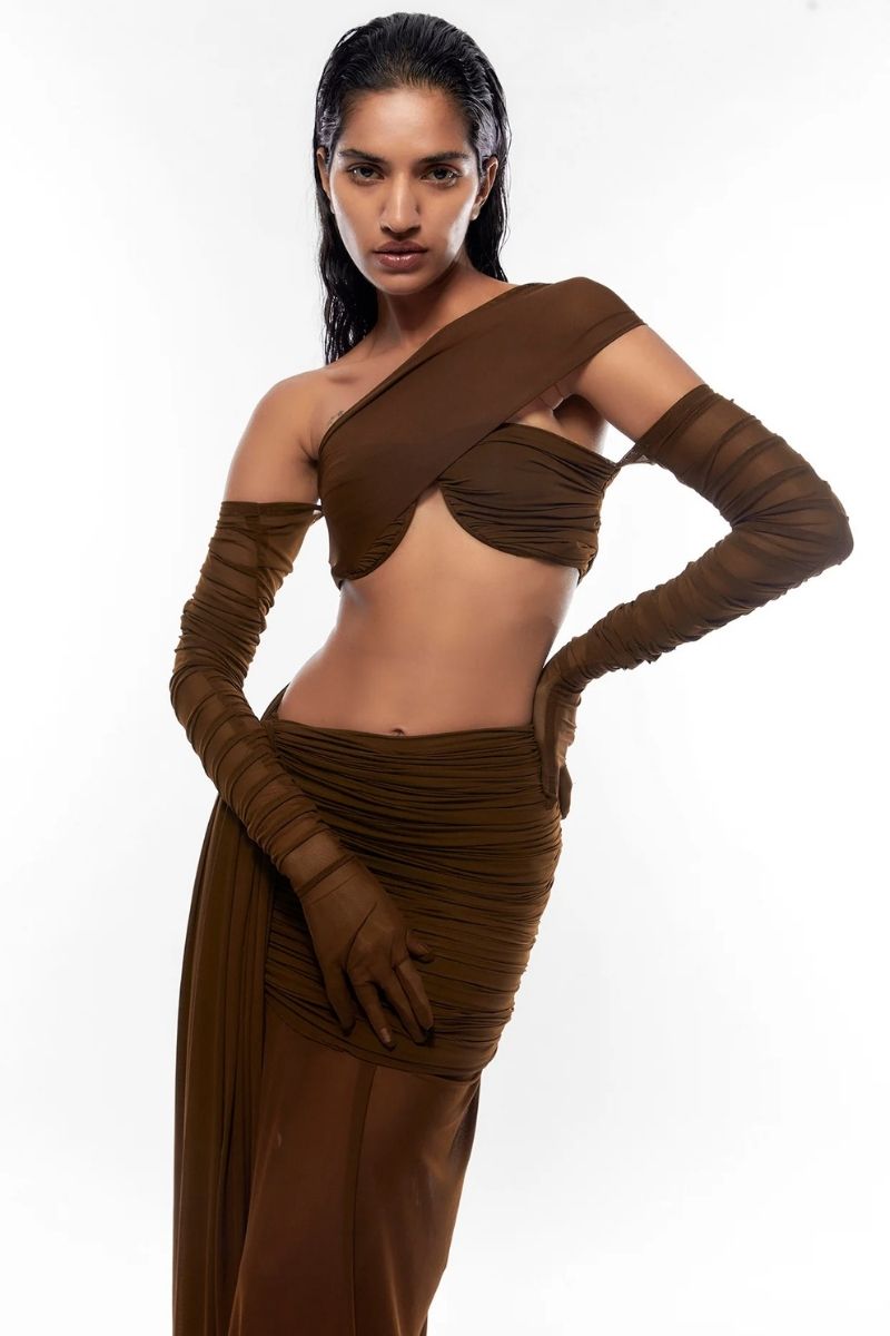 HARRIET BROWN CROP TOP AND SKIRT SET - CULT MIA