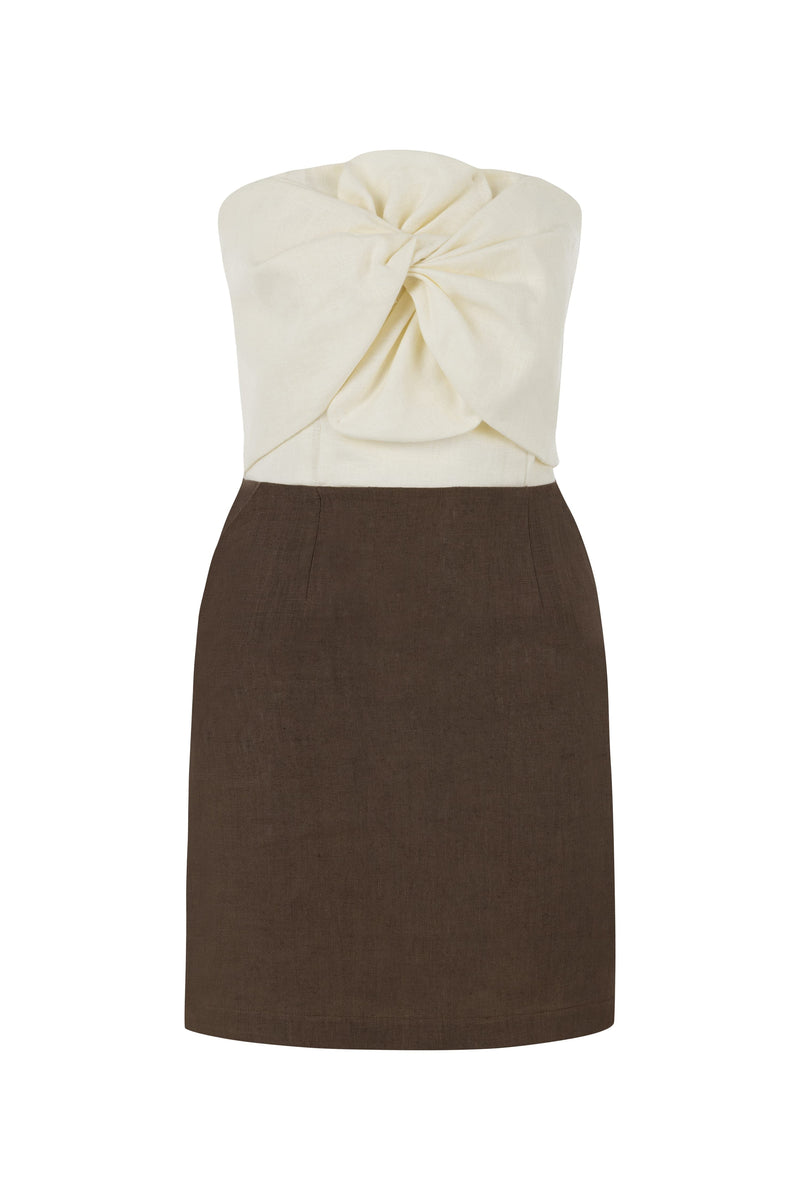HAZEL TWO-TONE LINEN TWIST MINI DRESS - CULT MIA