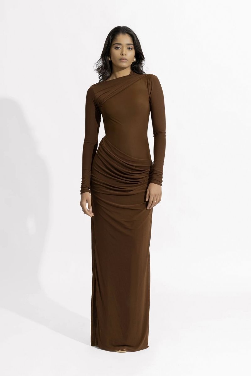 HENA CHOCOLATE BROWN MAXI DRESS - CULT MIA