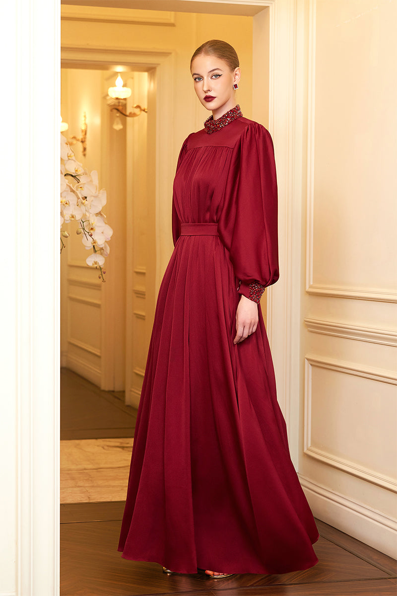 RUBY HIGH NECKLINE BOUFFANT SLEEVES GOWN - CULT MIA